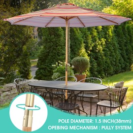 CASUNER 9FT Bamboo Umbrella, Outdoor Patio Umbrella, Waterproof Market Umbrella, 8 Ribs Table Umbrella with Pulley Lift for Garden, Deck, Pool, lawn, Backyard (TAUPE)