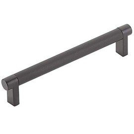 Emtek Select Knurled Cabinet Pull with Flat Black (US19) Stem Finish - Choice of Size - 84055.RECUS15.KNUS19 - Center-to-Center: 6"