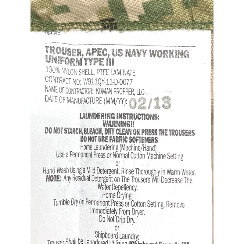 Genuine Us Navy Nwu Apec Aor2 Type III Cold Weather