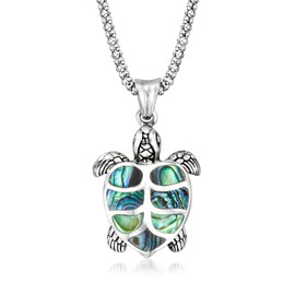 Ross-Simons Abalone Shell Bali-Style Turtle Pendant Necklace in Sterling Silver. 18 inches
