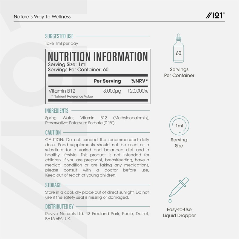 Vitamin B12 Liquid Drops 3000mcg - 60ml (2 Months Supply)