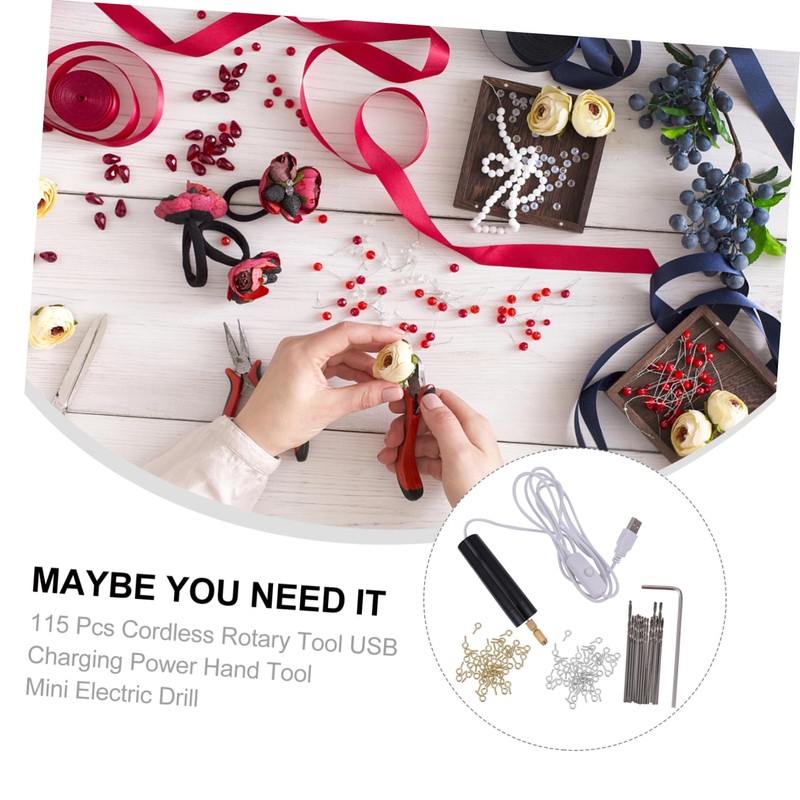 Tofficu 115 Pcs Mini Electric Drill Wireless USB Charging Rotary