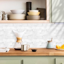 Peel and Stick Marble Backsplash Tiles – 5-Pack Waterproof 11.56" x 8.38" White Marble Wall Tiles for Kitchen, Bathroom, Shower Walls, Fireplace, and Interior Wall Decor – Heat & Moisture Resistant