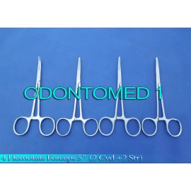 ODM HEMOSTATS / LOCKING FORCEPS 5" -- 2 Curved 2 Straight - Stainless Steel NEW