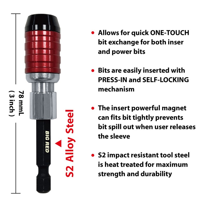 Big Red 1/4 Inch magnetic quick change bit holder,hex shank