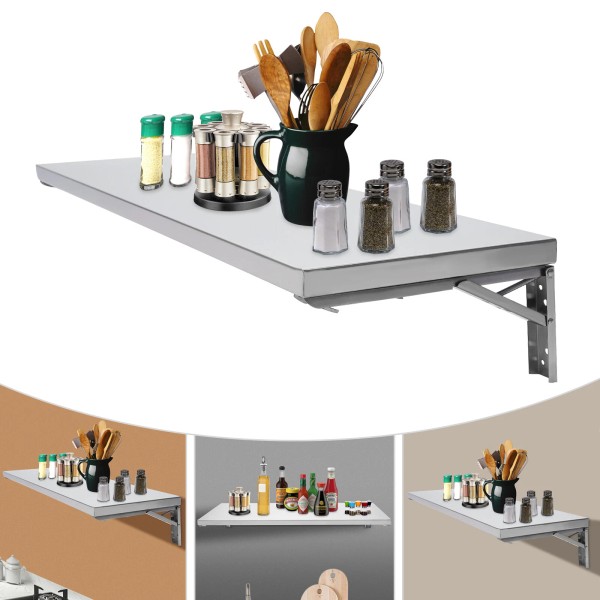 OCASAMI Wall Mounted Folding Table - Collapsible Stainless Steel Workbench