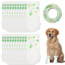 20pcs Disposable Dog Socks, Waterproof Dog Boots for Injured Paws Stop Licking, Pet Paw Protectors D-og Shoes with Bandage Pet Foot Cover for 17-33 lb Dogs Suitable for Indoor & Outdoor Walking Use