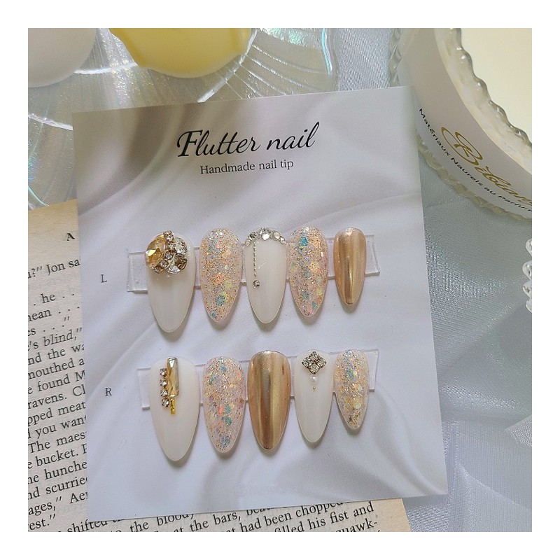 Luxury gold chandelier handmade nail tip - Almond / 럭셔리