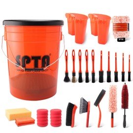 SPTA 33Pcs Car Wash Bucket Set, 20L Scratch Free Detailing Bucket with Car Wash Filter Wash Mitt Sponge Towels Tire Detailing Brush Set, Exterior Interior Car Detailing Set, Complete Car Care Tools