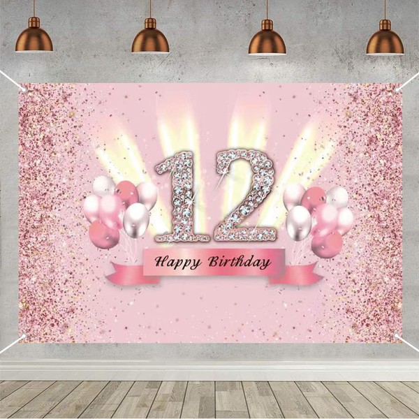 12th Birthday Decorations for Girls Happy 12th Birthday Backdrop Banner