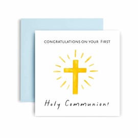 Huxters First Holy Communion Card for Boy - Floral Cross Design - Thoughtful Religious Greeting Card for a Special Milestone - 17 by 12cm (Boy)