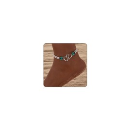 NORLSO Heart Ankle Bracelet for Women Double Layered Elastic Beaded Anklet Seed Bead Turquoise Stretch Ankle Bracelet Double Hollowed Heart Anklet Boho Summer Beach Foot Jewelry for Women (Silver)