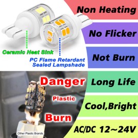 Heifymi T5 T10 194 921 Wedge Base LED Light Bulbs 3 Watts Equivalent 25W 30W Incandecent Bulbs 2700K Warm White 300lm AC/DC 12-24V for Landscape Stair Step Pathway RV Camper Trailer Lighting, 12 Pack