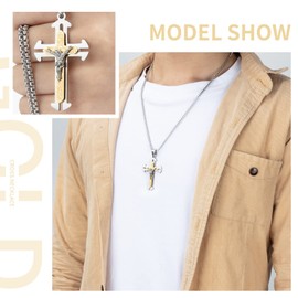 LeapoFaith Lord's Prayer Cross Pendant for Car Rearview Mirror Cross Necklace for Men Women Car Mirror Hanging Accessories Ornament Religious Christian Jesus Cross Charm Car Decor(Gold)