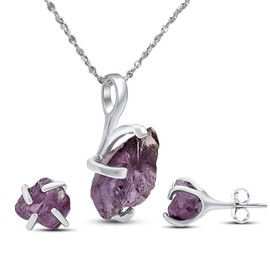 Real raw alexandrite jewelry set with 925 sterling silver real gold plated June birthstone necklace and earring set gift for her by Uniquelan Jewelry (Alexandrite, white-gold)