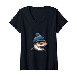Shark Beanie Knit Cap Hat Wool Winter Fall Outdoor V-Neck T-Shirt