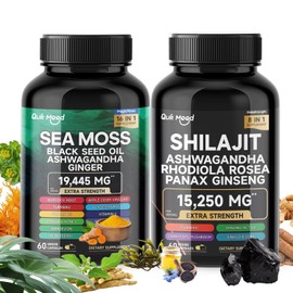 Quit mood Sea Moss and shilajit Bundle 120 Capsules, with Seamoss, Black Seed Oil, Ashwagandha, Ginger, Burdock Root, Turmeric, Black Pepper Healthcare Dietary, All-in-One Multivitamin Combo Black Seed Oil