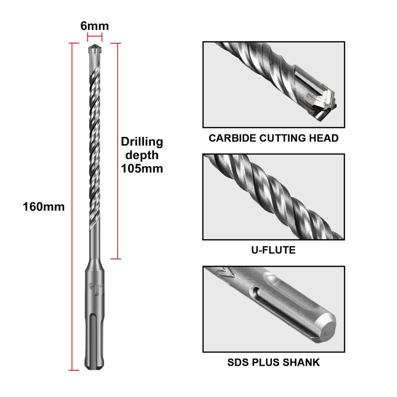 SALI 10PCS SDS Plus Rotary Hammer Drill Bit Concrete Drill