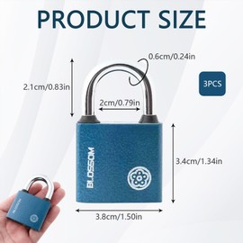 3 Pcs Outdoor Padlock, 38mm Cylinder with 3 Keys Per Lock, Heavy Duty Padlock Outdoor Weatherproof, Padlocks with Keys Outdoor for Wooden Doors, Iron Doors, Lockers Etc