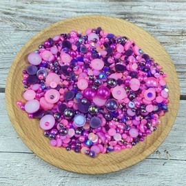 Mix Resin Rhinestones Half Round Pearls,30g Flatback Rhinestones Half Pearl Beads for Crafts Multi Size 3mm-10mm Half Pearl Rhinestone for Bottles,Nail Art,Shoes (Dark Purple Rose Red Series)