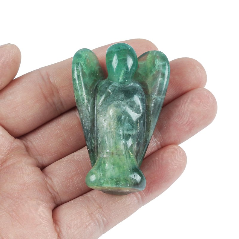 Lovionus89 Natural Green Fluorite Angel Statue, Hand Carved Stone Healing