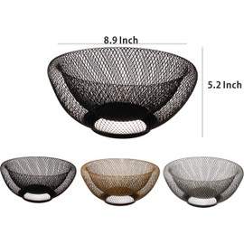 Cq acrylic Metal Wire Fruit Basket,Large Round Storage Baskets for Bread,Metal Wire Bread Fruit Bowl Vegetable Stand Holder for Snacks,Modern Fruit Bowl Decorate Kitchen Counter,Black