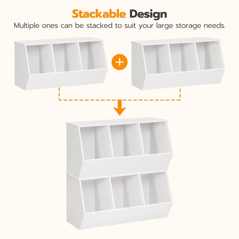 HOOBRO Toy Storage Cubby, Kids Bookshelf, Stackable 3-Bin Toy Storage