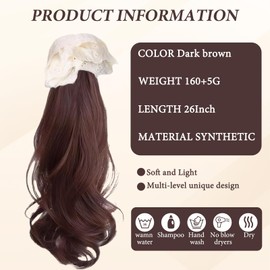 Ponytail Extension, Dark Brown Hairpiece Braid, Ponytail Hairpiece, 35 cm Hairpiece with Clip, Hair Extension Braid with Grip Clip, Suitable for Women and Girls