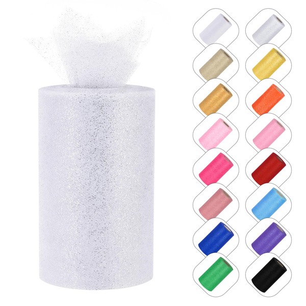 Glitter Tulle Rolls 6” by 50 Yards Sparkle Tulle Fabric