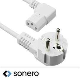 sonero Stromkabel Kaltgerätekabel 3 Polig, 10,0m, Schutzkontakt Schuko Stecker Netzstecker auf Kaltgerätekupplung C13 Buchse, 90° Winkel Netzkabel Netzteil Strom Kabel für Monitor PC Drucker, Weiß