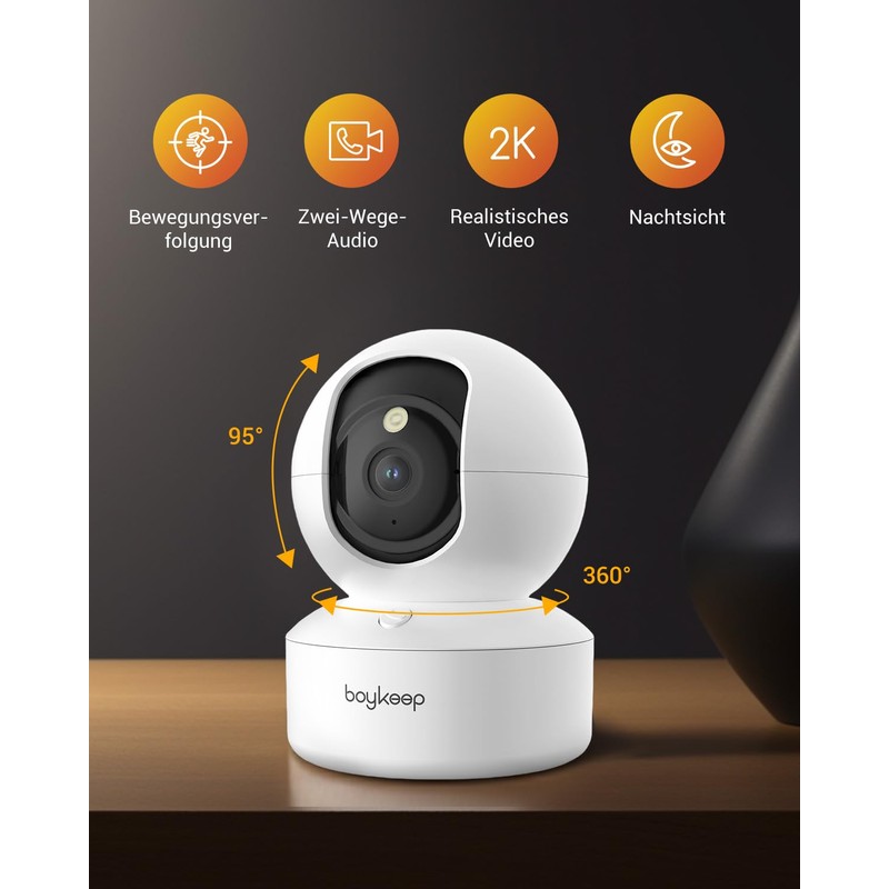 BoyKeep 2.4G/5GHz Indoor Surveillance Camera, 2K 360° WLAN Surveillance Camera,