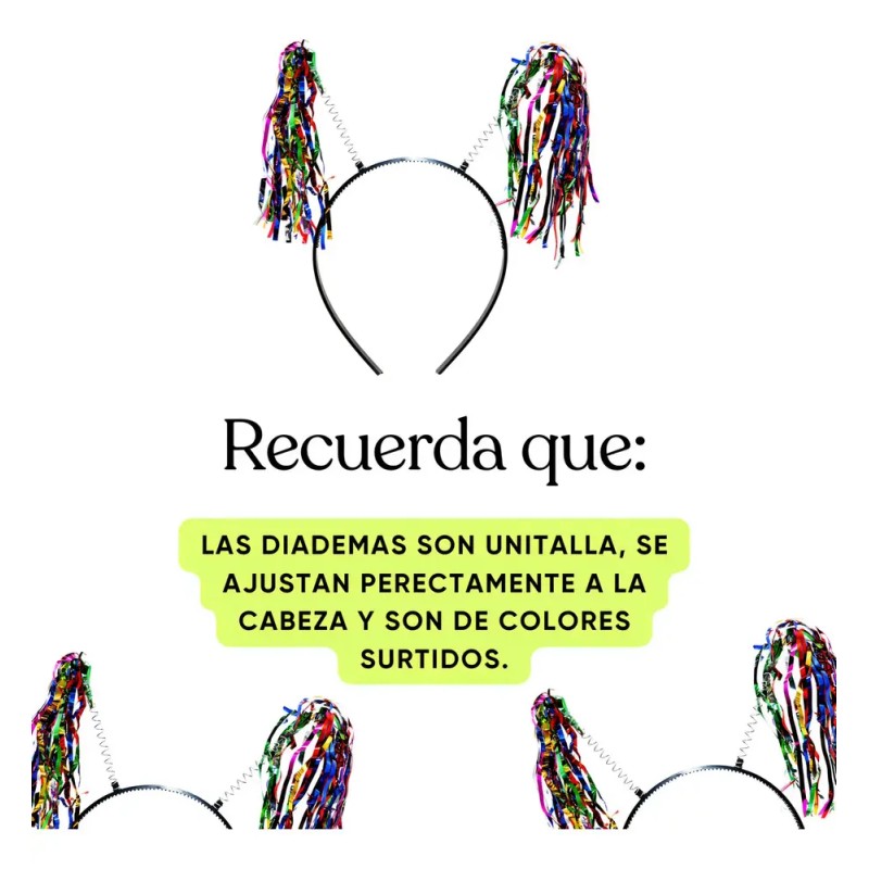 36 Diadema Papel Metalico Lluvia Colitas Fiesta Batucada Color Surtidos