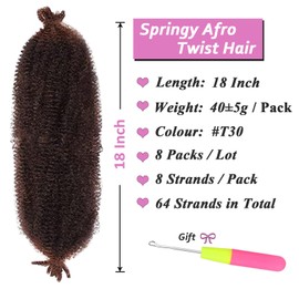Samtress Springy Afro Twist Hair 18 Inch Pre-Separated Afro Kinky Twist Hair Synthetic for Distressed Faux Locs 8 Packs Spring Afro Marley Twist Braiding Hair Extensions for Black Women (#t30)