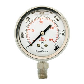 2-1/2" All Stainless Steel Oil Filled Pressure Gauge - 1/4" NPT Lower Mount 6,000PSI