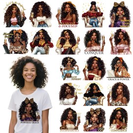 Dazoratix Black Girl Iron on Transfers - 20 Sheets African American Women DTF Ready to Press Bulk Heat Patches Stickers Vinyl Designs Decals for T Shirts Clothes Hoodies Clothing Appliques DIY Crafts