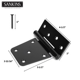 SANKINS 3-1/2" Heavy Duty Gate Hinges, Black Iron Door Hinges with Screws, Durable Gate Strap Hinges for Wooden Fences Gate Shed Barn Door, 6pcs