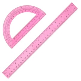 2 PCS Ruler and Protractor Set, Plastic Ruler 30cm, Clear Protractor 180 Degree, Transparent Pink Rulers for School Classroom Home Office Supplies