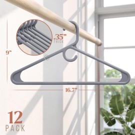 NEATERIZE Ultra Heavy Duty Plastic Clothes Hangers - Grey - Durable Coat, Suit and Clothes Hanger. Perchas De Ropa (12 Pack - Grey)