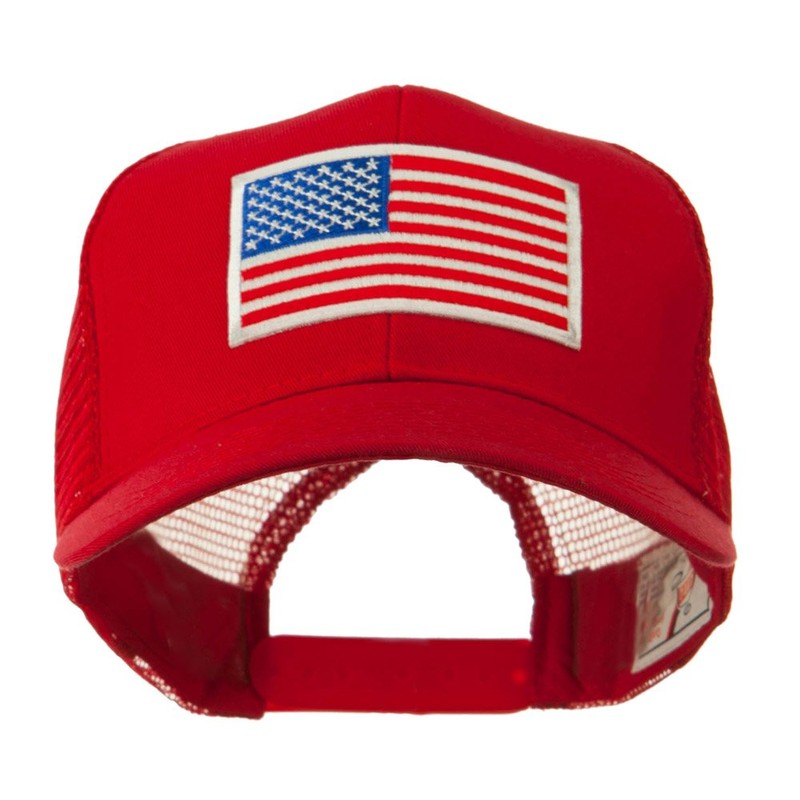 6 Panel Mesh American Flag White Patch Cap (One Size,
