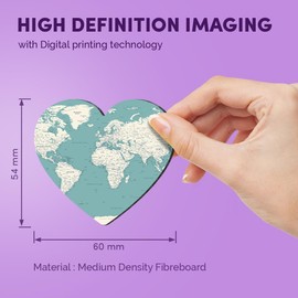 1x Heart MDF Magnet 6cm - World Map Vintage Political - Fridge Locker Office Whiteboard Toolbox #52519