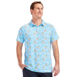 Tipsy Elves Golf Shirts for Men - Performance Athletic Fit Men's Golf Polo Shirts for Men w/Moisture Wicking Stretch Fabric, Tacosaurus (Blue), Large