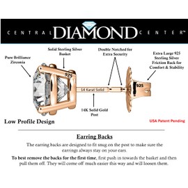 Central Diamond Center 14K Solid Gold Post & Sterling Silver 4 Prong CZ Stud Earrings - Rose Gold Plated - 5.25mm - 1.00cttw