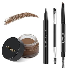 LAVONE Kit de Lápiz de Sello de Cejas para Maquillaje de Cejas, Con Lápiz de Cejas Impermeable, Delineador de Ojos, Pomada de Cejas y Brocha de Cejas de Doble Punta - Marrón Ceniza Medio