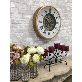 Ebros Large 18.25"Diameter Vintage Antique Design Gold Steampunk Wall Clock With Complex Mechanical Moving Gears Mirror Face Roman Numerals Victorian Industrial Accent Clockwork Gearwork Decor Clocks