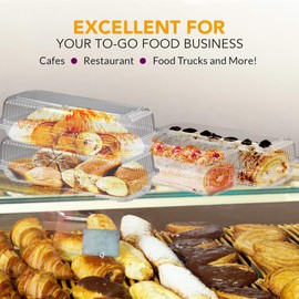 Fit Meal Prep - Paquete de 25 recipientes de plástico transparente con bisagras de 30,5 x 12,7 x 7,6 cm, envases de plástico desechables para panadería para llevar, ideal para pasteles en rollo de