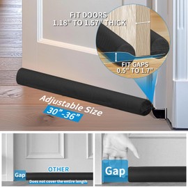 Neween Large Door Draft Stopper for Bottom Door Sweep Weather Stripping Noise Blocker Window Breeze Blocker Adjustable Bottom Draft Seal Insulation Strip Gap Filler (Black, Fits 30"-36" Width)