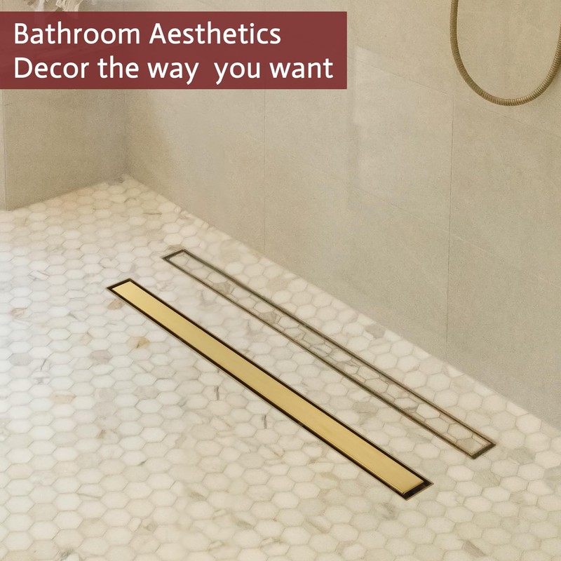 Muschbath 24 Inch Linear Shower Drain, Brushed Brighter Gold Shower