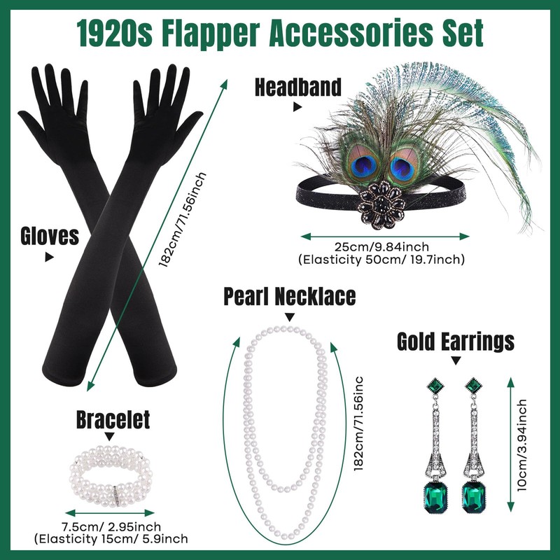 PLULON 1920s Flapper Great Gatsby Accessories Set Fashion Roaring 20's
