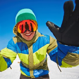 EXP VISION Snowboard Ski Goggles Men Women Youth, Anti Fog OTG Winter Snow Goggles Spherical Detachable Lens (Red)