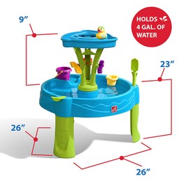 Step2 Summer Showers Splash Tower Water Table for Kids, Outdoor Kids Water Sensory Table, Ages 1.5+ Years Old, 8 Piece Water Toy Accessories, Blue & Green